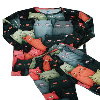 Pijama Verano Gatos Rojo Junior Manga Larga